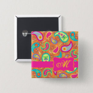 Orange modernes launisches Muster Paisleys Button