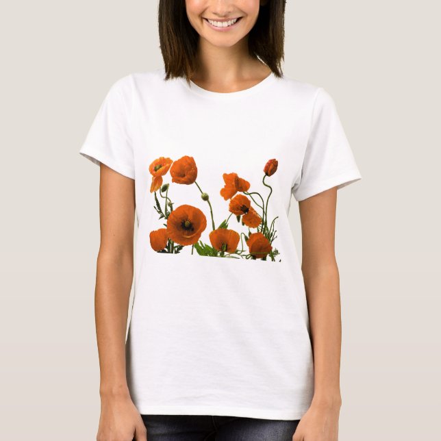 Orange Mohnblumen-Blumenwatercolor-Blumenmuster T-Shirt (Vorderseite)