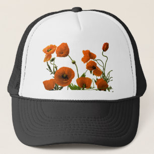 Orange Mohnblumen-Blumenwatercolor-Blumenmuster Truckerkappe