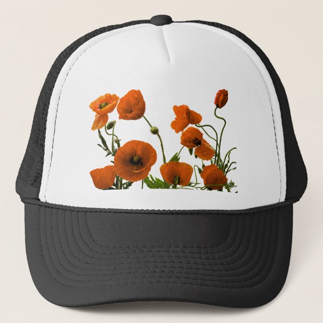 Orange Mohnblumen-Blumenwatercolor-Blumenmuster Truckerkappe (Vorderseite)