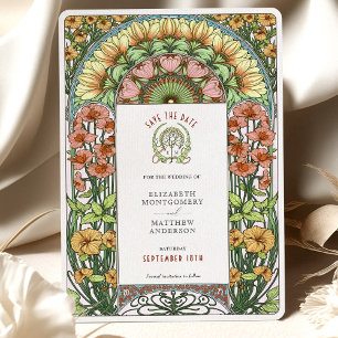 Orange Mohnblumen & Gänseblümchen Art Nouveau Save Einladung