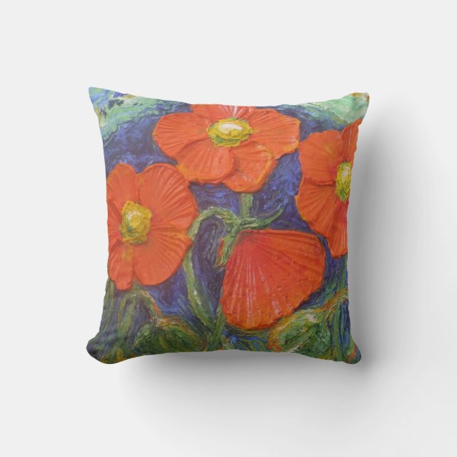Orange Mohnblumen-Wurfs-Kissen Kissen (Vorderseite)