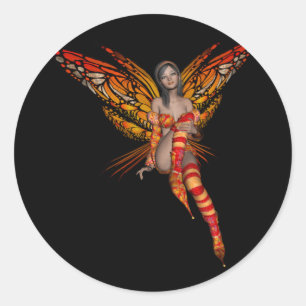 Orange Monarch Butterfly 3D Pixie - Fairy 1 Runder Aufkleber