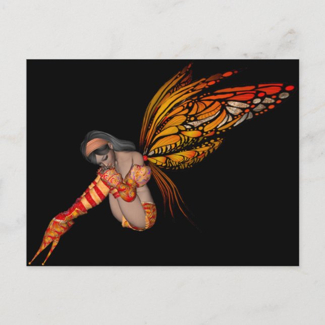 Orange Monarch Butterfly 3D Pixie - Fairy 2 Postkarte (Vorderseite)