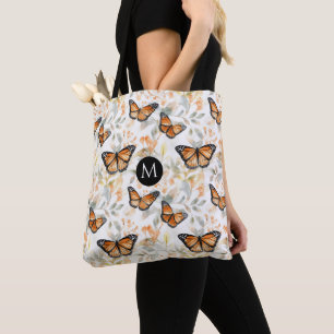 Orange Monarch Butterfly Muster Monogram Tasche