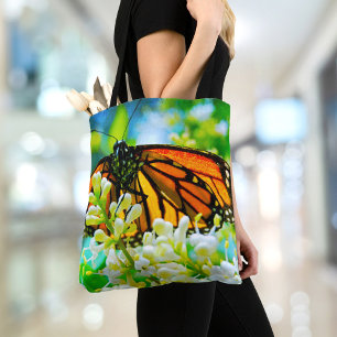 Orange Monarch Butterfly Weiße Blume Foto Bold Tasche