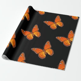 ORANGE MONARCHFALTER AUF SCHWARZER FARBE GESCHENKPAPIER
