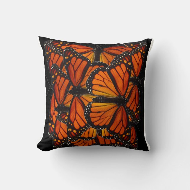 ORANGE MONARCHFALTER WINGS SCHWARZE MODERNE KUNST KISSEN (Vorderseite)