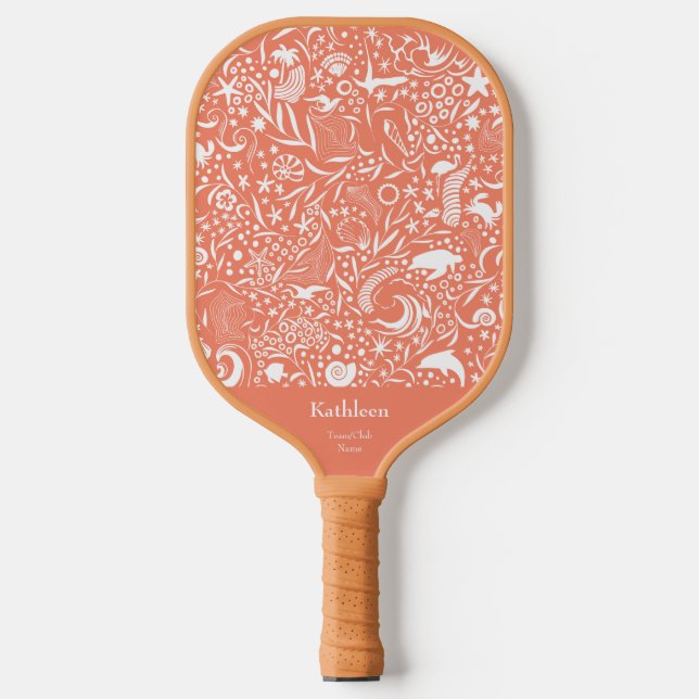 Orange Monogram Add Your Name Ocean Pattern Pickleball Schläger (Vorderseite)