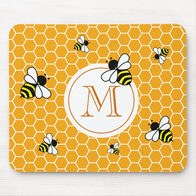 Orange Monogram Bees Honeycomb Muster Mousepad (Vorne)