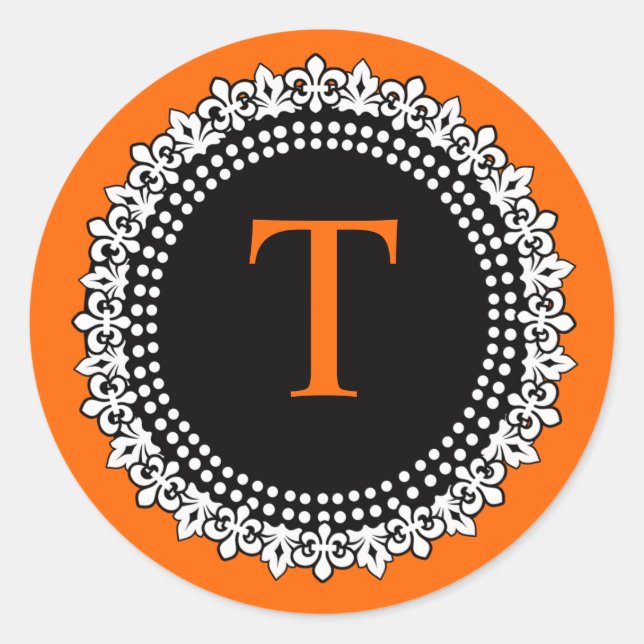 Orange Monogram Lilie Gastgeschenk Hochzeit Aufkle Runder Aufkleber (Vorderseite)