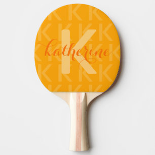 Orange Monogram Muster mit Name Ping Pong Paddle Tischtennis Schläger