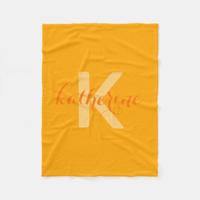Orange Monogram Musterskriptname Fleecedecke (Vorderseite)