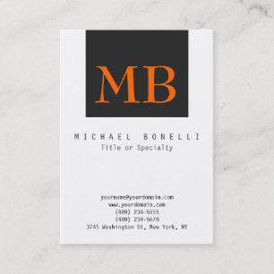 Orange Monogram White Black Strip Business Card Visitenkarte