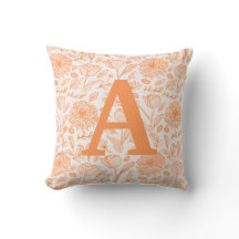Orange Monogramme Floral Girls Jeter Oreiller