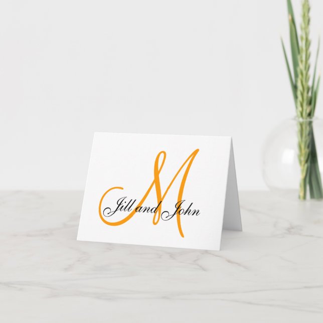 Orange Monogramme Premier Noms Cartes de Mariage (Devant)