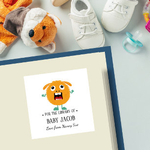 orange Monster Baby Kleinkind personalisiertes Buc Quadratischer Aufkleber