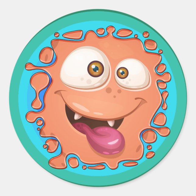 Orange Monster Face Platsch Runder Aufkleber (Vorderseite)