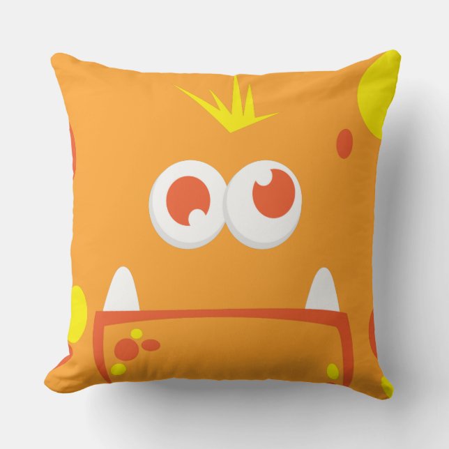 Orange Monster Face Throw Kissen (Vorderseite)