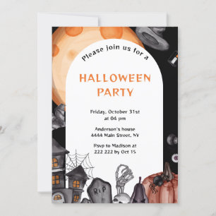Orange Moon Hauning Maison Halloween Invitation