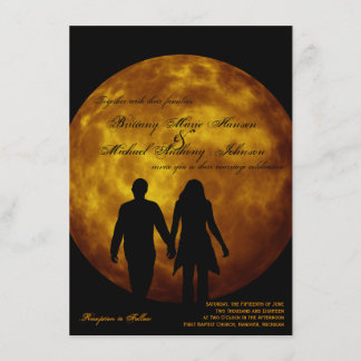Orange Moon Silhouette Paare Hochzeit Einladungen