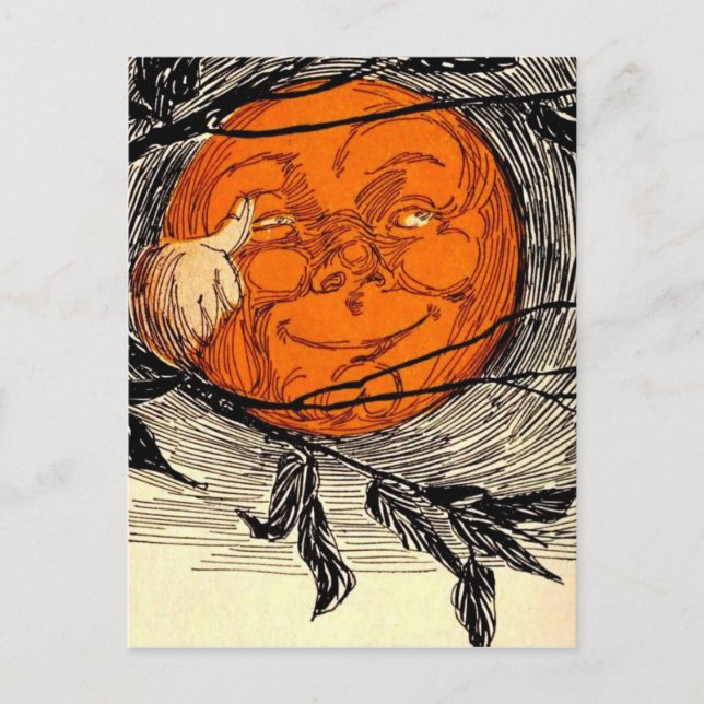 Orange Moon Vintag Illustration Postkarte (Vorderseite)