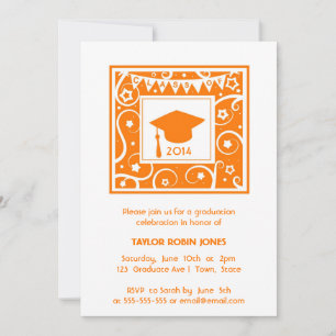 Orange Mortarboard Moderne Graduation Einladungen