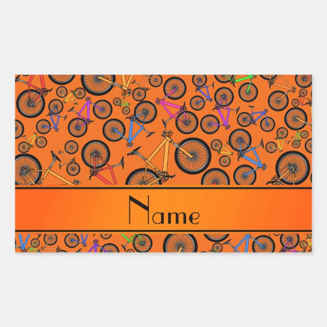 Orange-Mountainbikes mit personalisiertem Namen Rechteckiger Aufkleber (Vorderseite)