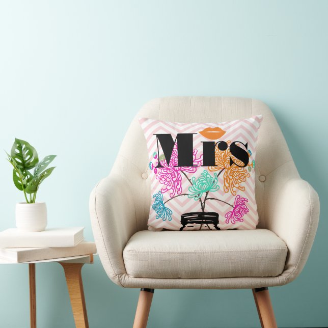 Orange Mrs Lips Pale Pink Zig Zag Mason Jar Kissen (Stuhl )