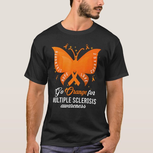Orange Multiple Sklerose Awareness Frau Butterfl T-Shirt (Vorderseite)