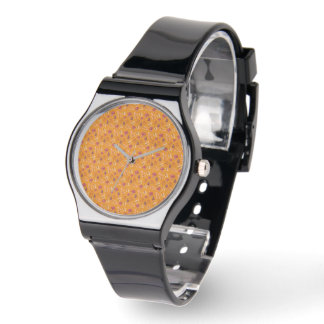 Orange Mushroom Pattern Silicone Strap Watch Armbanduhr