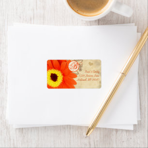 Orange Musical Gerber Daisy Gray Musical Notes Adressaufkleber