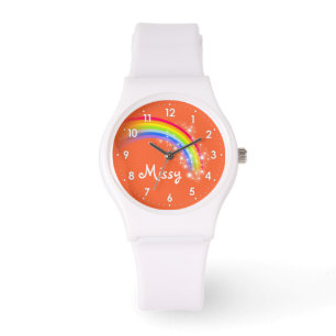 Orange Namensarmbanduhr des hellen Regenbogens Armbanduhr