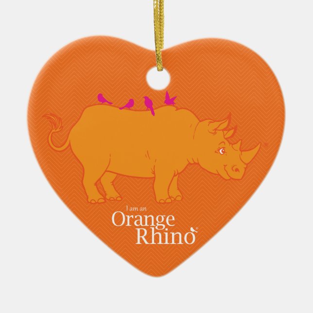 Orange Nashorn-Verzierung Keramikornament (Vorne)