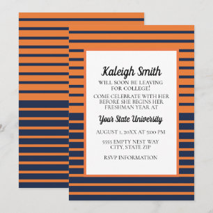 Orange Navy Blau Gestreifte College Koffer Party Einladung