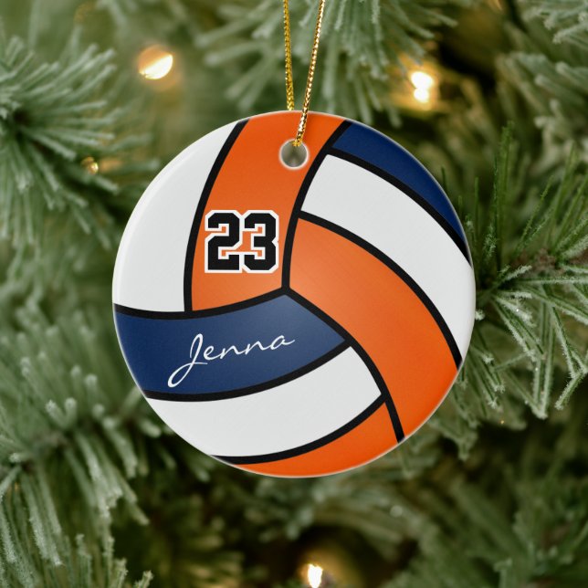 Orange, Navy Blue and White Volleyball Keramik Ornament (Baum)
