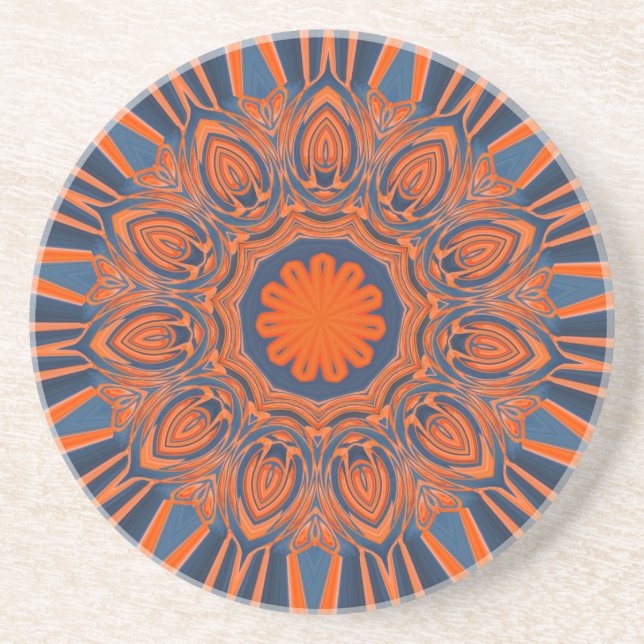 Orange Navy Blue Mandala Sandstein Untersetzer (Vorne)