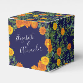 Orange Navy Blue Peony & Rose Floral Wedding Geschenkschachtel