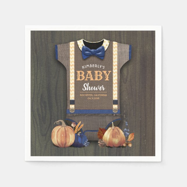 Orange Navy Blue Pumpkins Fall Baby Dusche Serviette (Vorderseite)