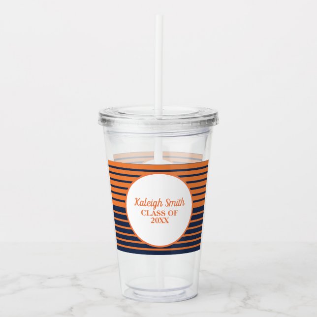 Orange Navy Blue Striping Abschluss Class Acryltrinkbecher (Vorderseite)