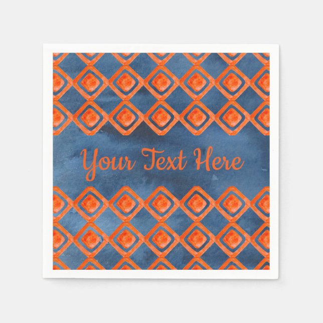 Orange Navy Blue Watercolor Muster Serviette (Vorderseite)