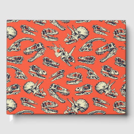 Orange & Navy Dinosaurier Skulls Gästebuch