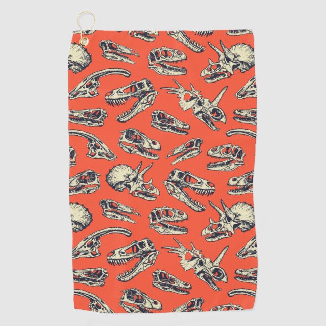 Orange & Navy Dinosaurier Skulls Golfhandtuch (Vorderseite)