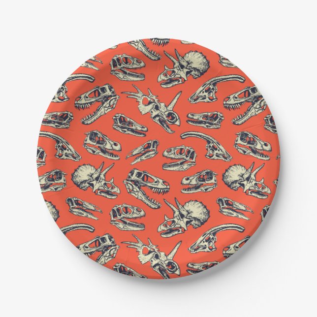 Orange & Navy Dinosaurier Skulls Pappteller (Vorderseite)
