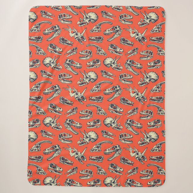 Orange & Navy Dinosaurier Skulls Sherpadecke (Vorderseite)