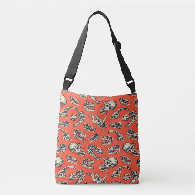 Orange & Navy Dinosaurier Skulls Tragetaschen Mit Langen Trägern (Vorderseite)