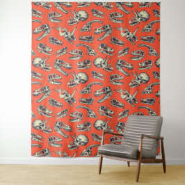 Orange & Navy Dinosaurier Skulls Wandteppich
