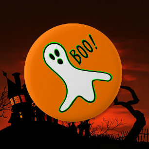 Orange Neon Green White Spooky Boo Ghost Halloween Button