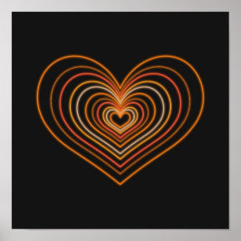 Orange Neon Heart Wall Art Poster