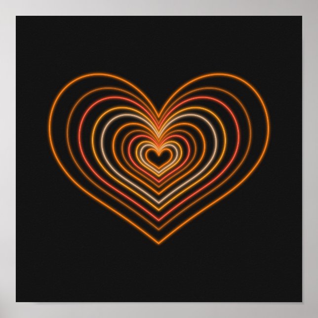 Orange Neon Heart Wall Art Poster (Devant)